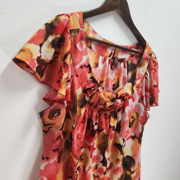 Sere Nade Floral Career Feminine Asymmetrical Blouse Size 2X Rosette Flowy - Picture 2 of 14